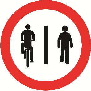 Ciclistas à esquerda, pedestres à direita